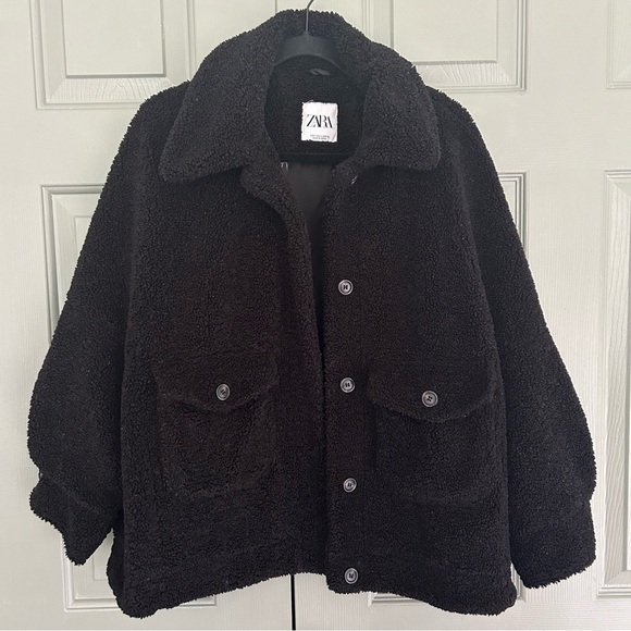 Zara Black Shearling Teddy Fleece Jacket - Picture 1 of 6